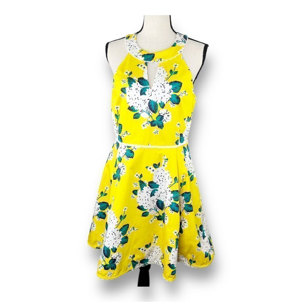 Draper James Lemon‎ Yellow Hydrangea Row Payton Cotton Sun Dress Size 10 - Picture 4 of 16